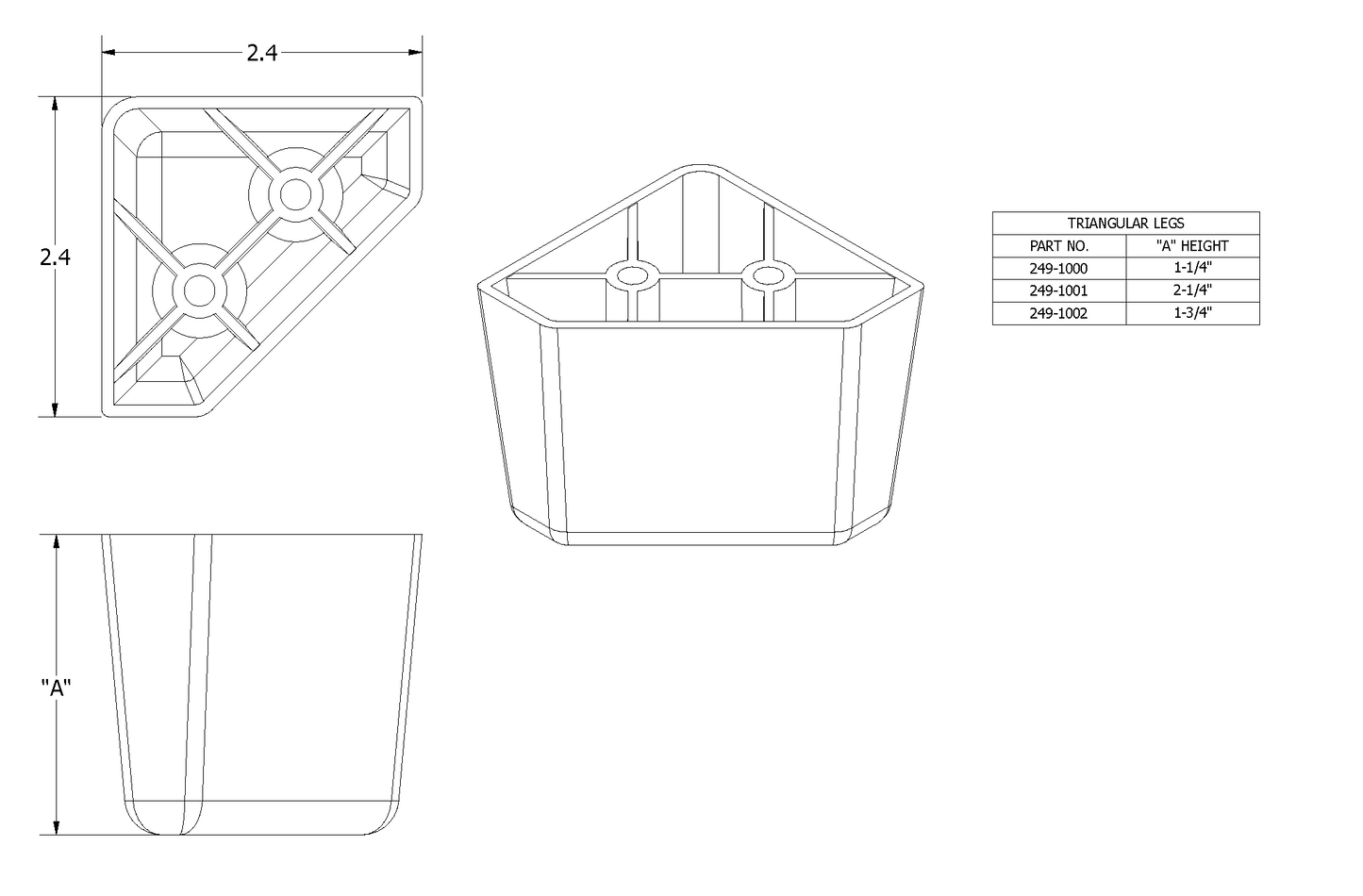 Leg, Plastic Triangular 2.4 x 2.4