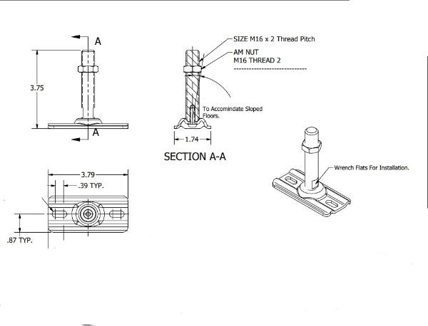 Leg, Adjustable Metal with Lobe Foot