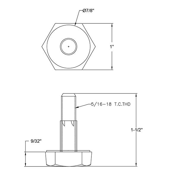 3/8"-16 x 1.5" Adjustable furniture glides bolt black with Tee-nut