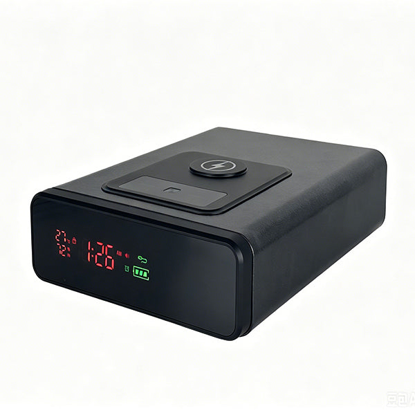 Biometric Safe with Wireless Charging, 3 Access Methods to Unlock, Nightstand Drawer Safe LED Display with Humidity & Temperature and 12-Hour Time Clock