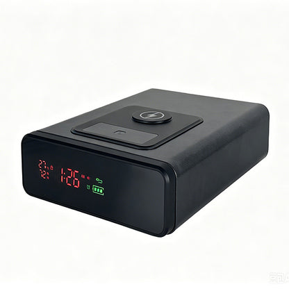 Biometric Safe with Wireless Charging, 3 Access Methods to Unlock, Nightstand Drawer Safe LED Display with Humidity & Temperature and 12-Hour Time Clock