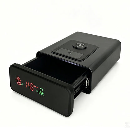 Biometric Safe with Wireless Charging, 3 Access Methods to Unlock, Nightstand Drawer Safe LED Display with Humidity & Temperature and 12-Hour Time Clock