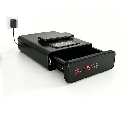 Biometric Safe with Wireless Charging, 3 Access Methods to Unlock, Nightstand Drawer Safe LED Display with Humidity & Temperature and 12-Hour Time Clock