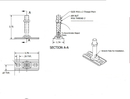 Leg, Adjustable Metal with Lobe Foot