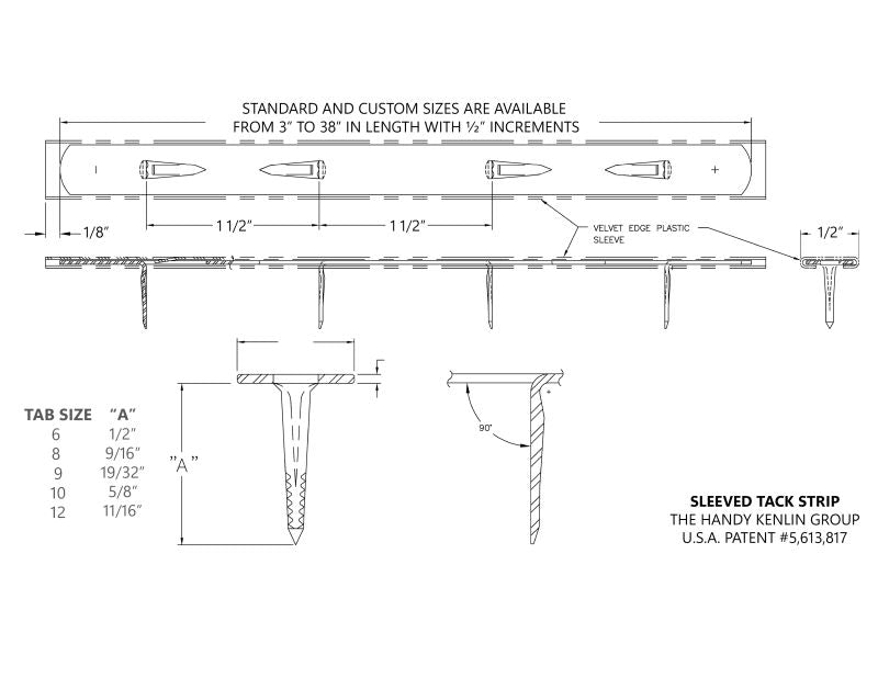 13" Upholstery Metal Tack Strip Plastic Sleeved Fabric Protection